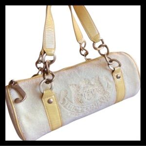 Juicy Couture Old School Y2K Yellow Velour Cherry Lined Barrel Bag